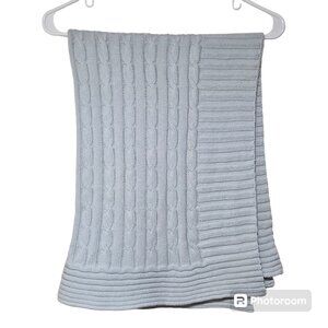 Jake And Jill Light Blue Cable Knit Baby Blanket Blanky 100% Cotton